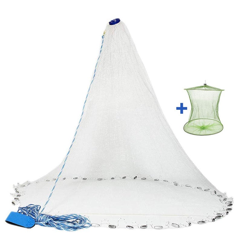 Yeahmart Handmade American Saltwater Fishing Cast Net with Heavy Duty Real Zinc Sinker Weights for Bait Trap Fish 4Ft Radius, 3/8 Inch Mesh Size - Image 1